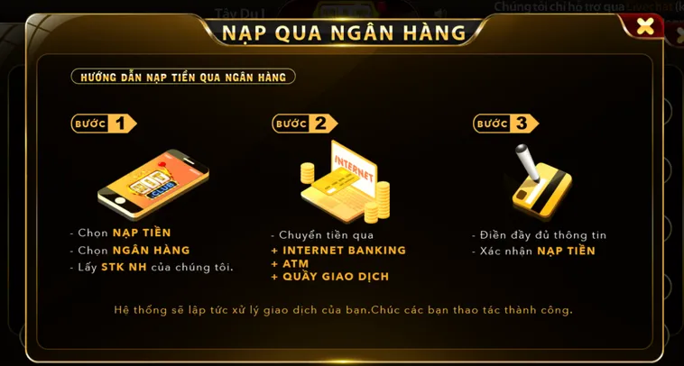 Hướng dẫn nạp tiền qua tài khoản ngân hàng tại Hitclub.