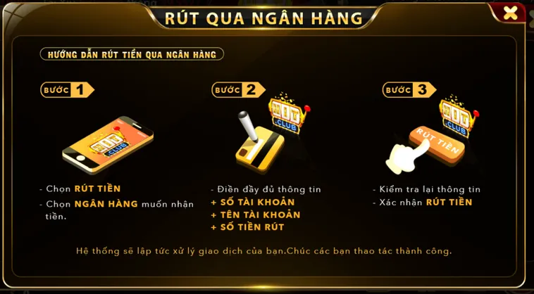 Hướng dẫn rút tiền qua tài khoản ngân hàng tại HitClub.